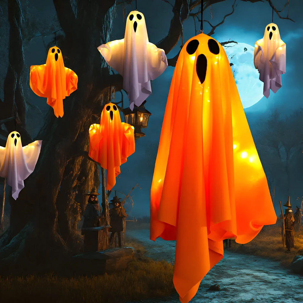 Luminous white ghost horror light with cloth construction for Halloween indoor party arrangements