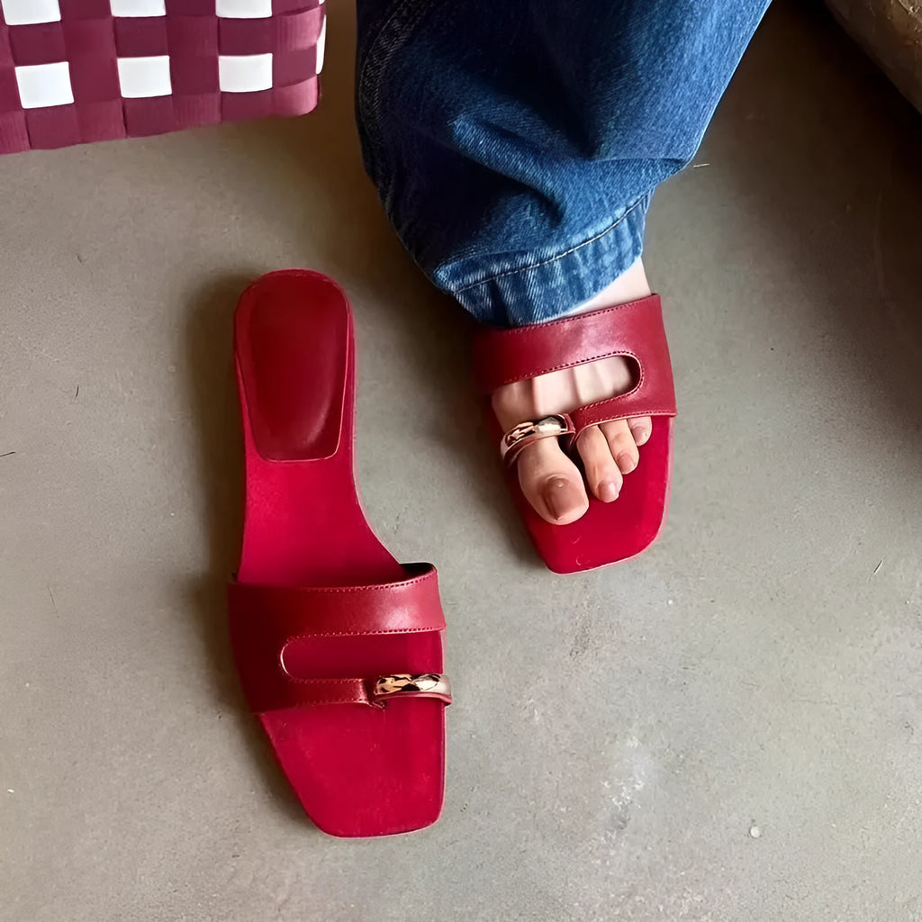 Leather outdoor slippers with a square toe design and rubber sole, shown in available colours.