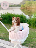 Pet stroller three-piece set showing removable towel, cushion and pillow in floral pattern