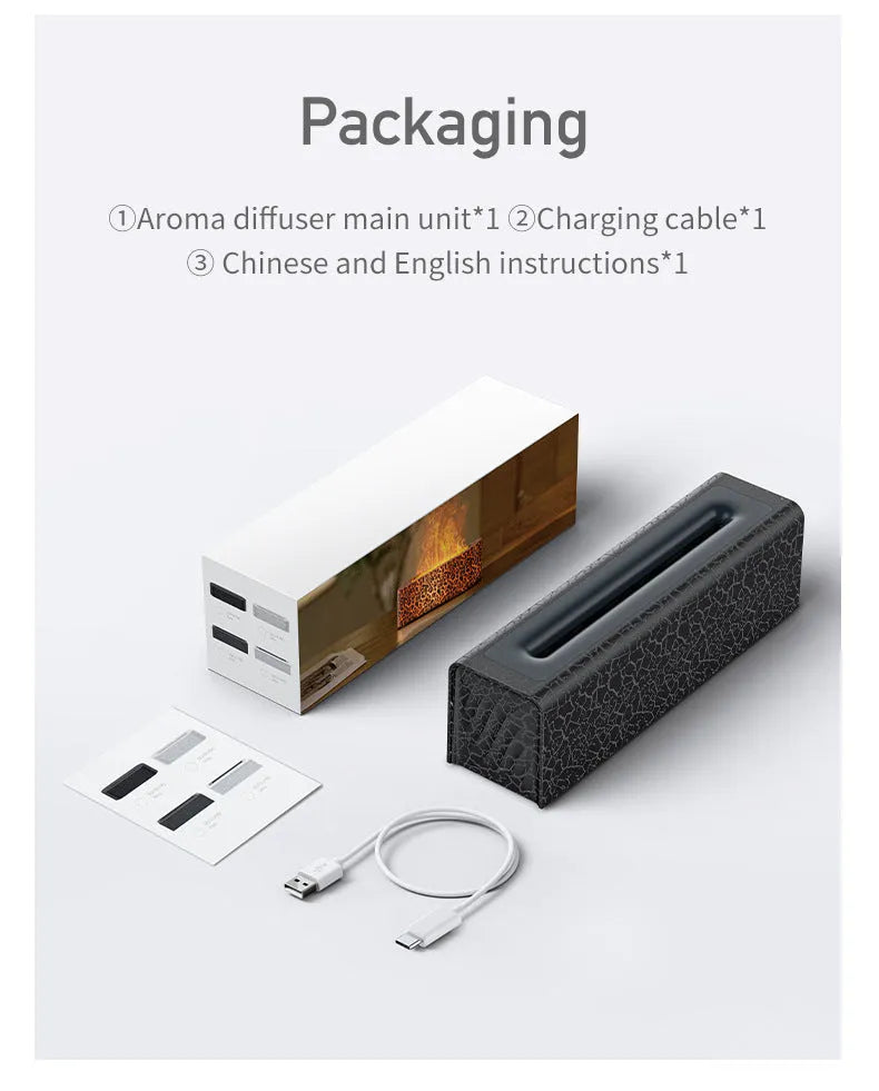 Square black creative lava flame USB desktop humidifier and essential oil diffuser on a desk.
