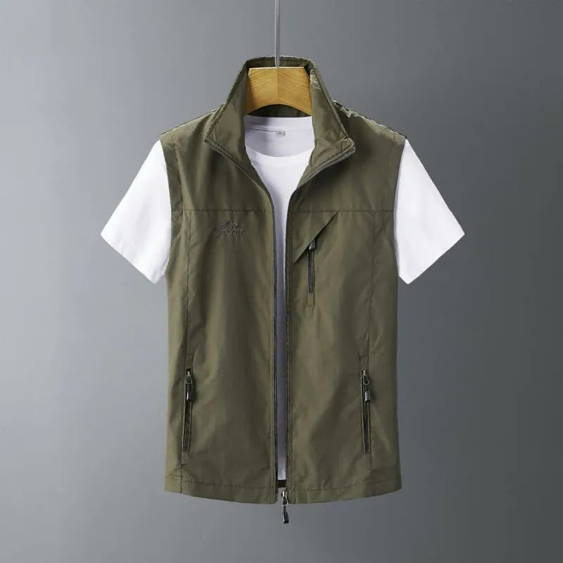 Men's hooded rabbit fur vest waistcoat in slim fit showing army green colour option