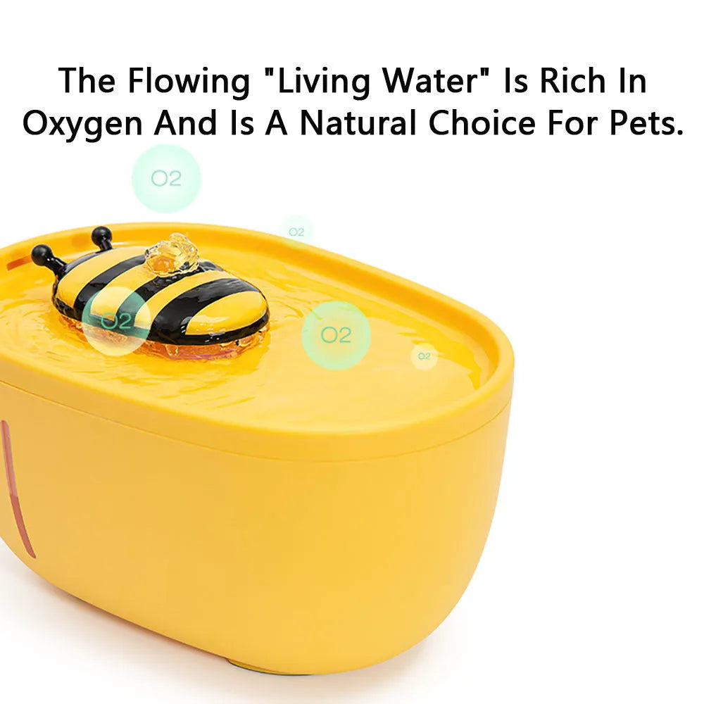 Yellow 4-litre pet water fountain with filter and blue LED light for cats and dogs