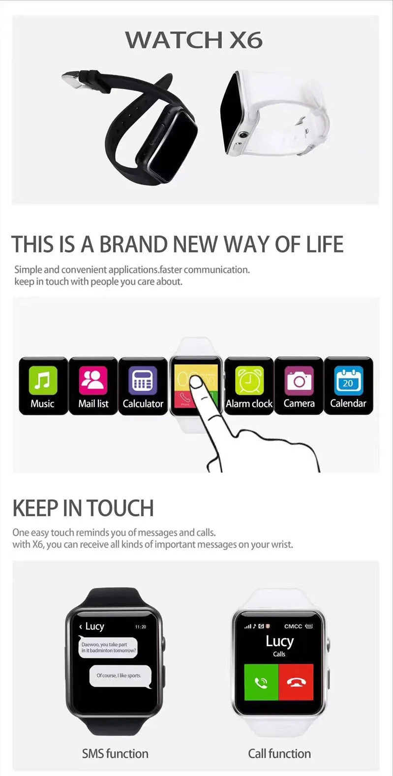 Black smart watch with 1.54-inch touch screen and silicone strap on a wrist