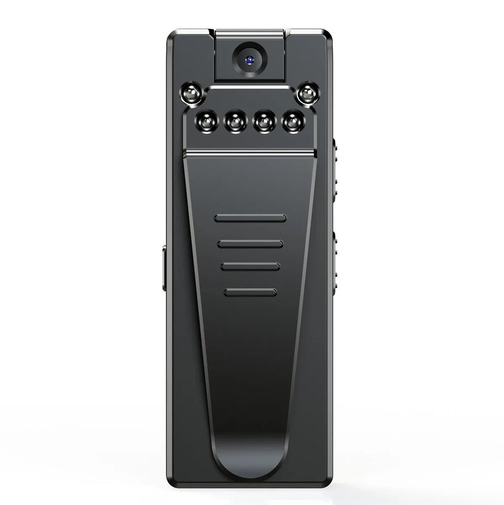 Black 1080p HD home camera with night vision and 90-degree rotation capability