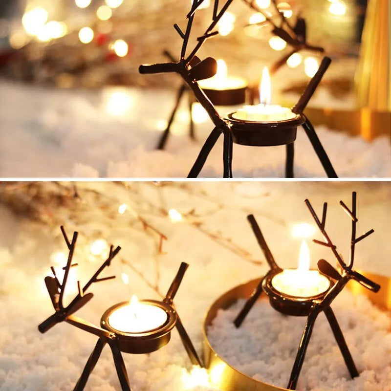 Black iron Christmas candlestick holder with elk bracket design