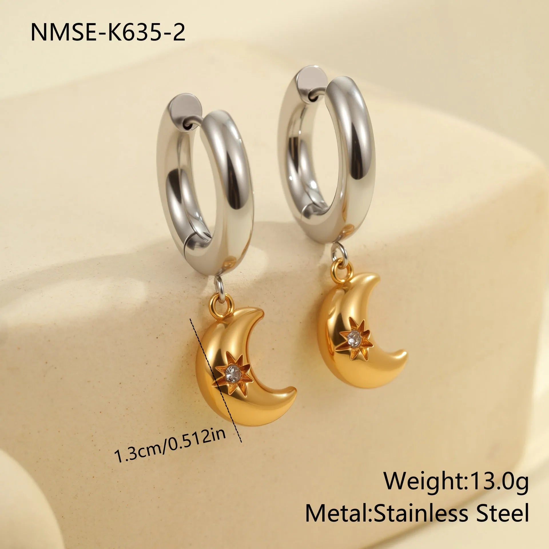 Christmas tree design earrings in stainless steel with 18K gold electroplated silver-tone finish