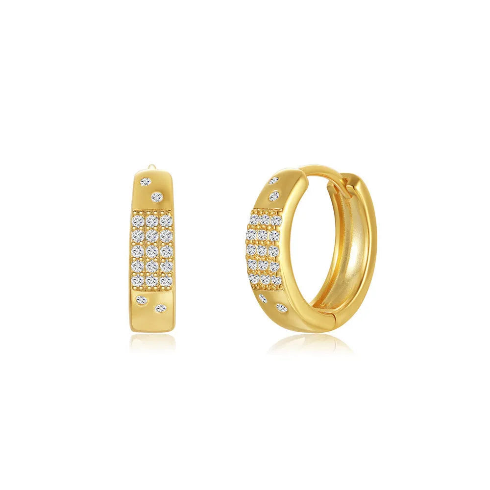 Brass diamond earclip earrings with geometric round design and electroplated gold finish