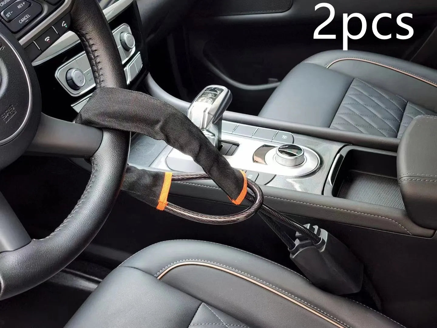 Red steel cable steering wheel lock for General Motors vehicles with copper core mechanism