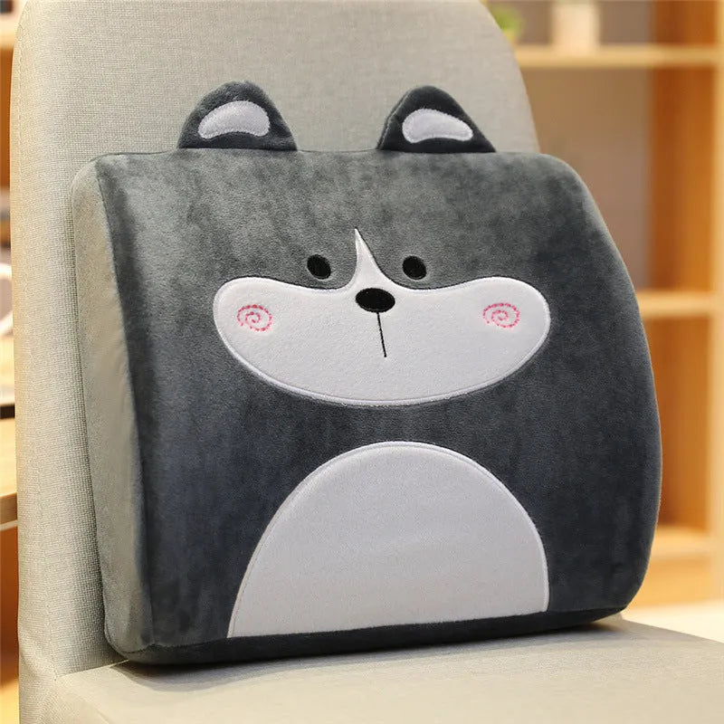 Cartoon memory foam seat back pillow with removable inner core for office and car chairs