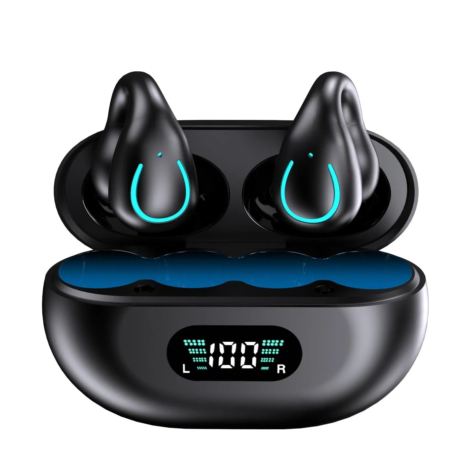Clip-on wireless non in-ear sports Bluetooth headset in black orange with ear clip design