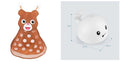Blue and white whale bath toy with water spray and flashing lights for baby sensory play
