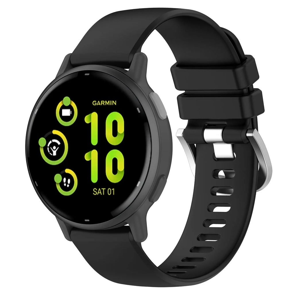 Sports style glossy silicone strap for Garmin watch, 18mm width, black colour, with OPP bag