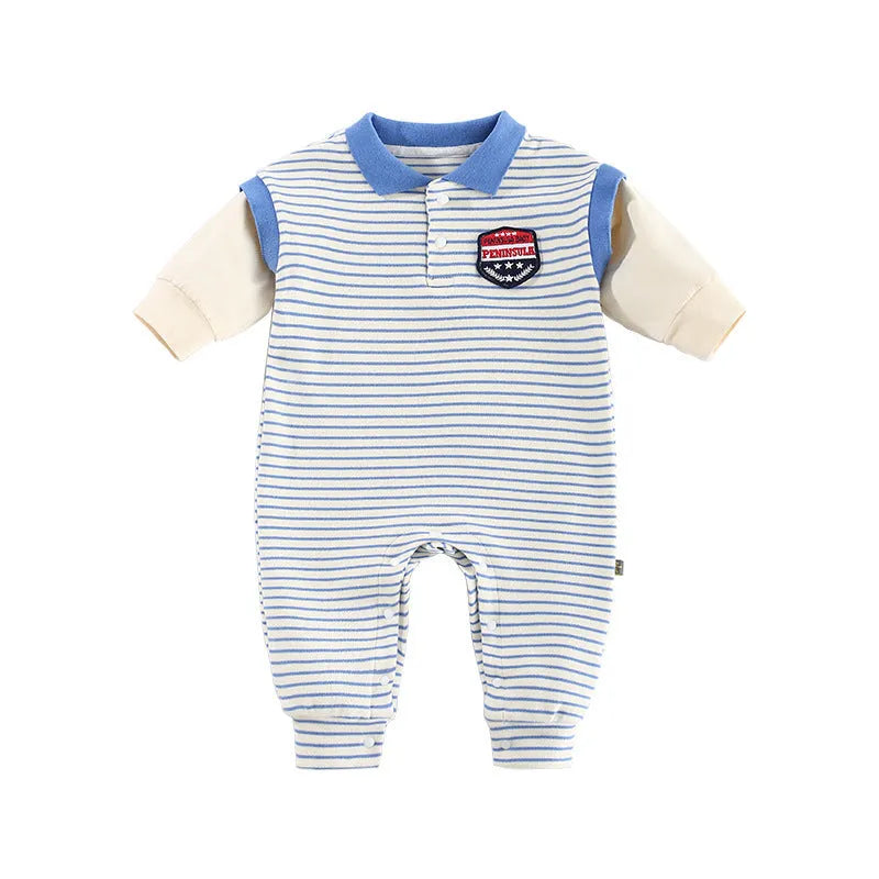 Striped cotton baby onesie in black with pullover design for newborn autumn wear