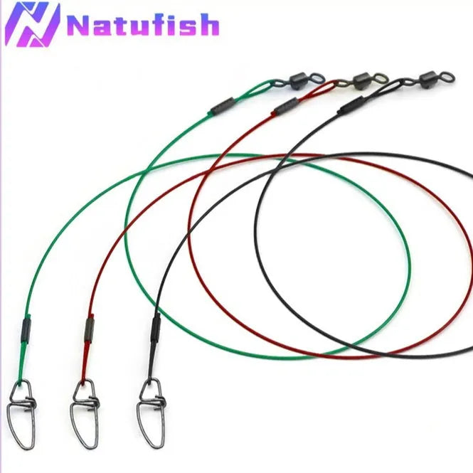 54cm anti-bite steel wire double buckle fishing pins in black green red colours