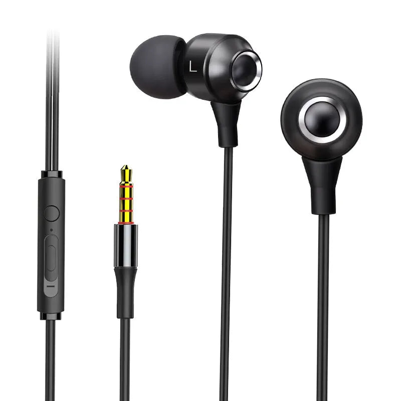 Wired in-ear headphones with 3.5mm straight plug, silicone earplugs, and 1.2m TPE cable