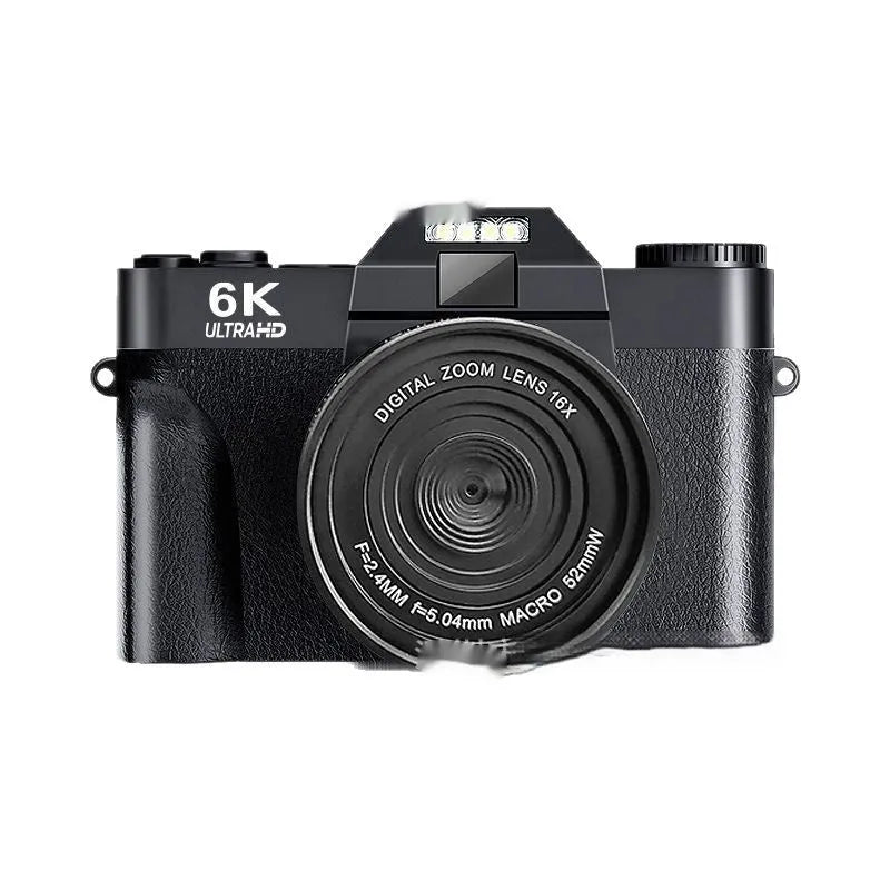 6K HD retro mirrorless camera in black with 32G card, compact design for travel photography
