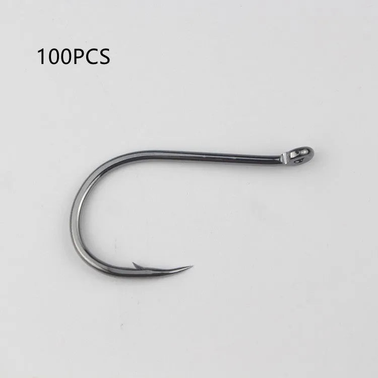 Bulk pack of barbed alloy carbon steel fishing hooks with hole rings for sea fishing
