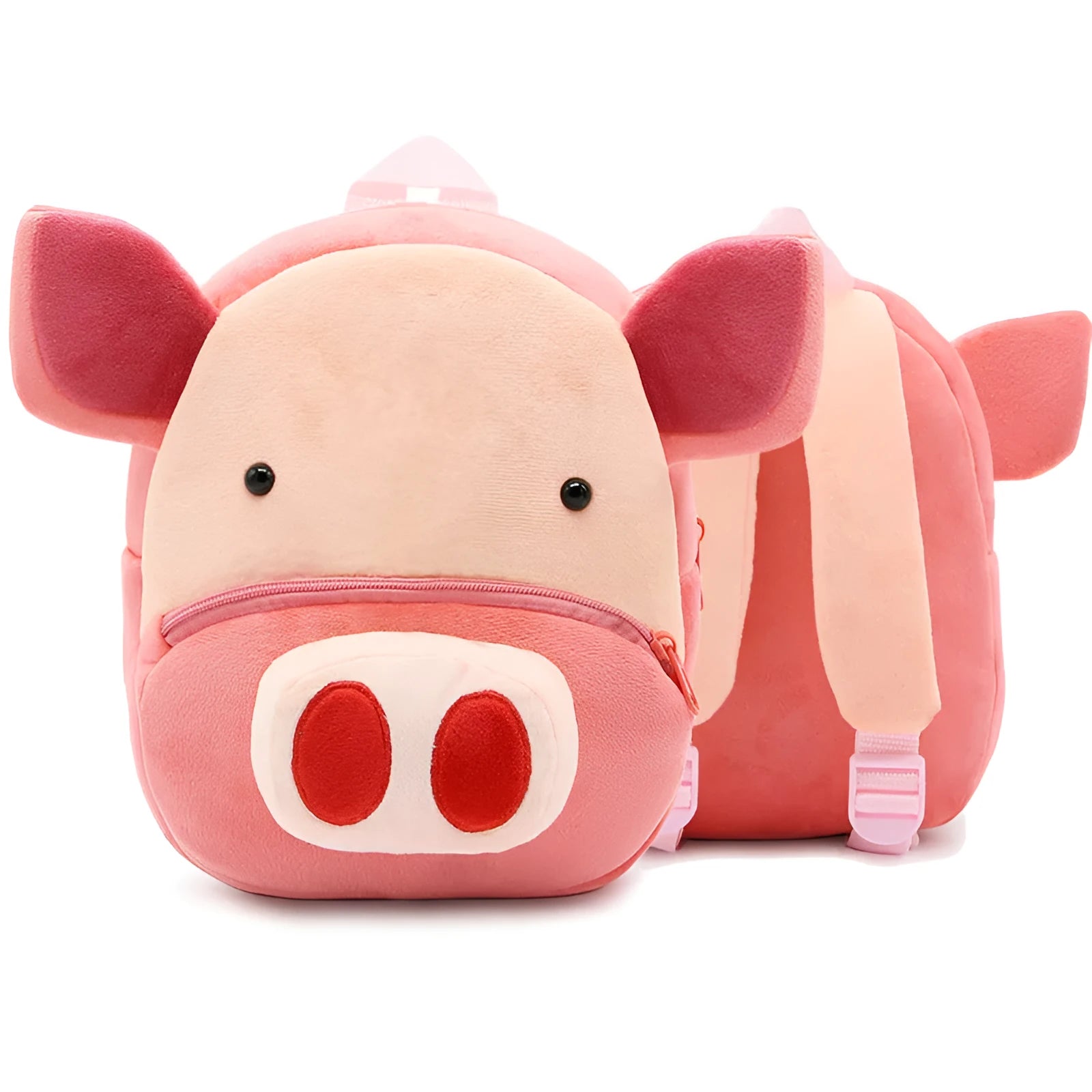 Plush animal backpack for children with zipper closure measuring 26x24x10cm