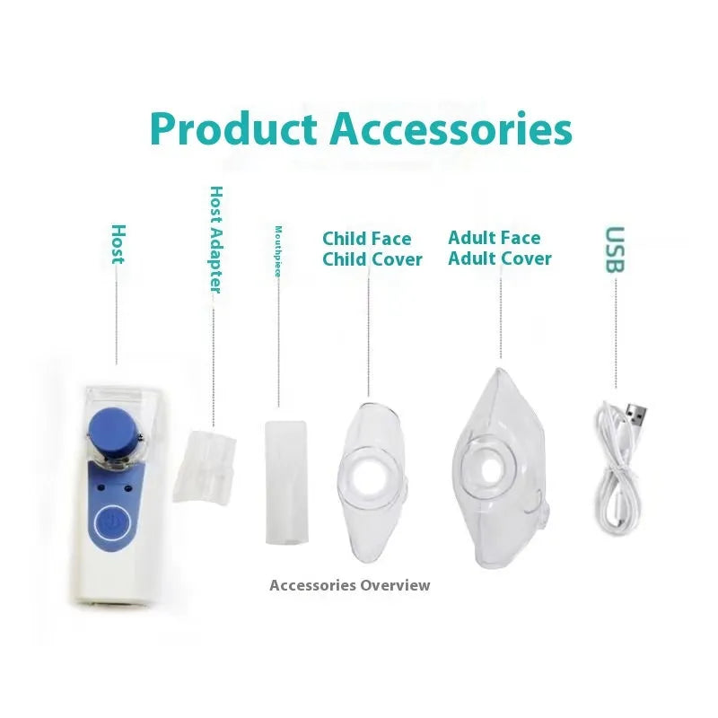 Handheld columnar plastic USB nebuliser with a single fog outlet.