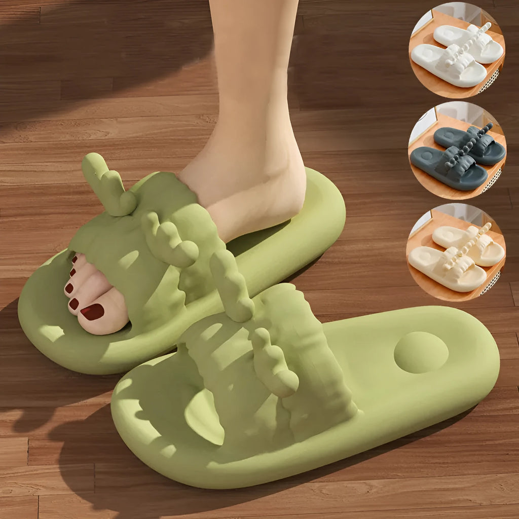 Deer horn patterned EVA flip flop slippers with hollow-out design in light yellow colour
