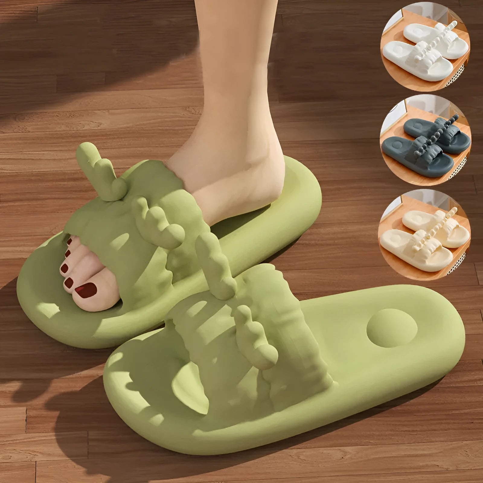 Deer horn patterned EVA flip flop slippers with hollow-out design in light yellow colour