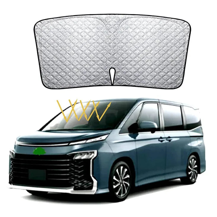 Silver tape car front windshield sunshade cover for a NOAH XOVY 90 series vehicle.