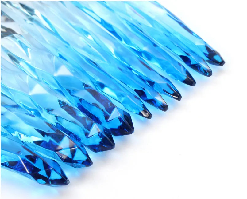 Ten crystal-handle foundation brushes with artificial fibre bristles in black, blue, red, and yellow colour options