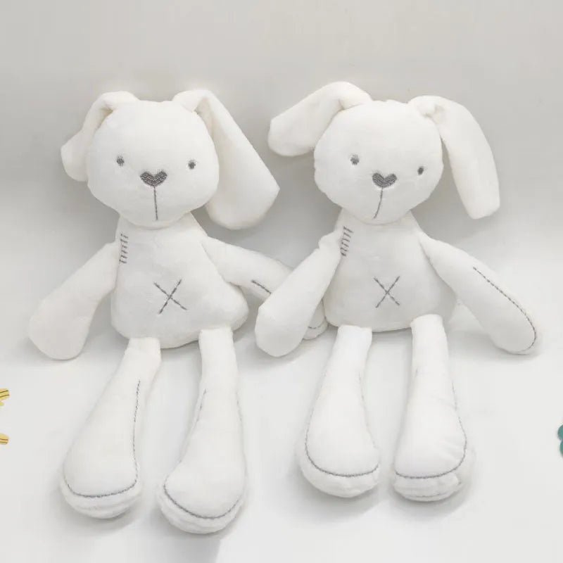 Soft 40cm baby rabbit short plush toy in pink, white, and orange for infants 0-3 years