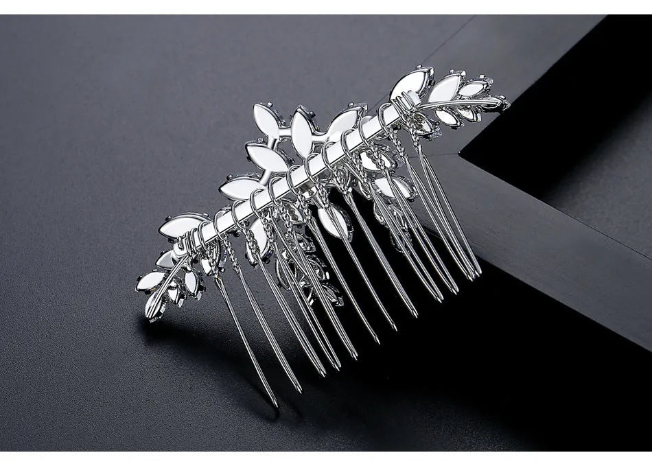 Bridal copper inlaid zircon hair accessory in flower shape with electroplated finish
