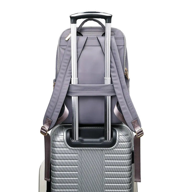 Large black Oxford cloth women's backpack showing front perspective