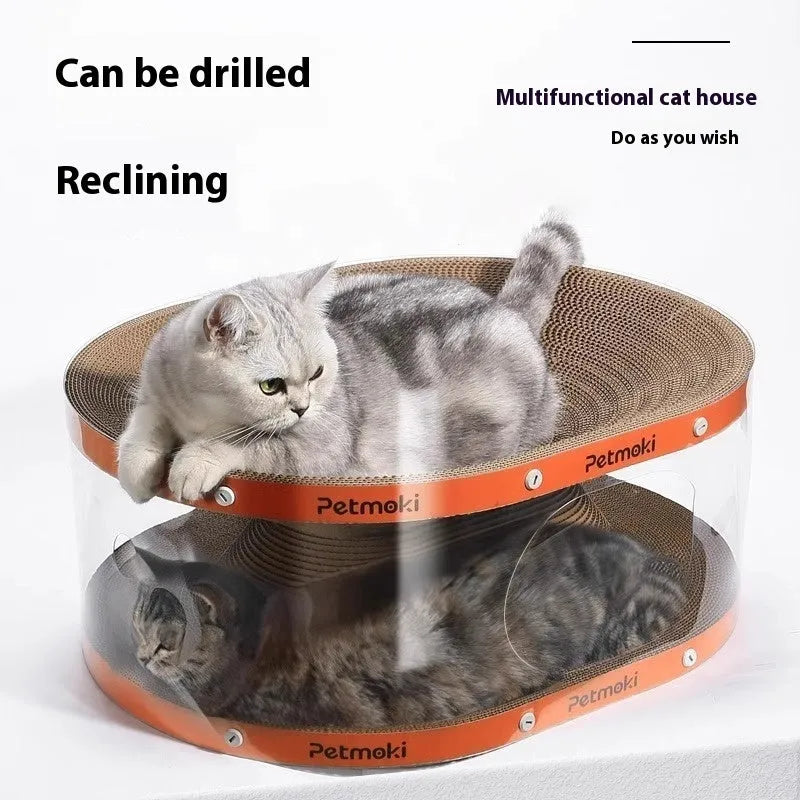 White transparent diamond pattern cat scratch board nest tunnel toy 58x45x23cm