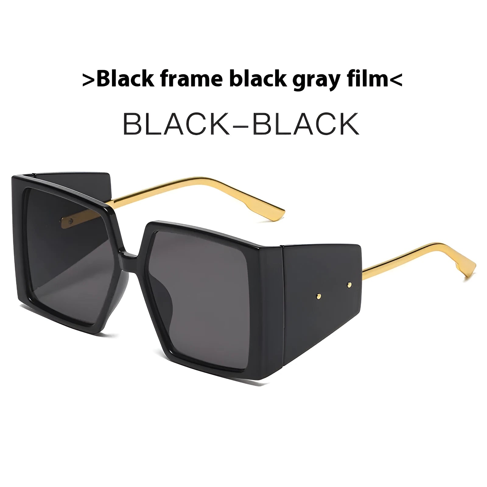 A pair of large square frame sunglasses on a white background, showing the oversized silhouette.