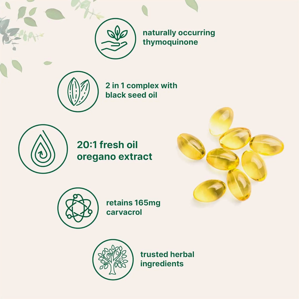 Butter black seed oil soft gel capsules in sealed packaging showing 180 or 300 tablet options