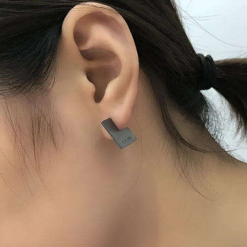 Oxidised black geometric square sterling silver earrings with minimalist design