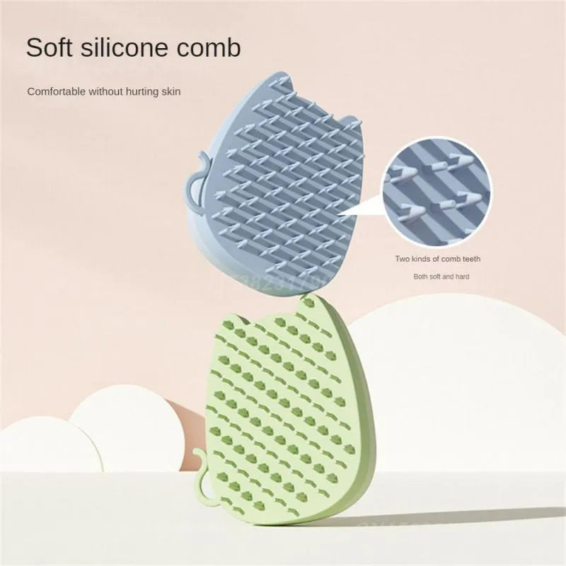 Brown blue or green silicone pet hair brush with dual bristles for cats and dogs