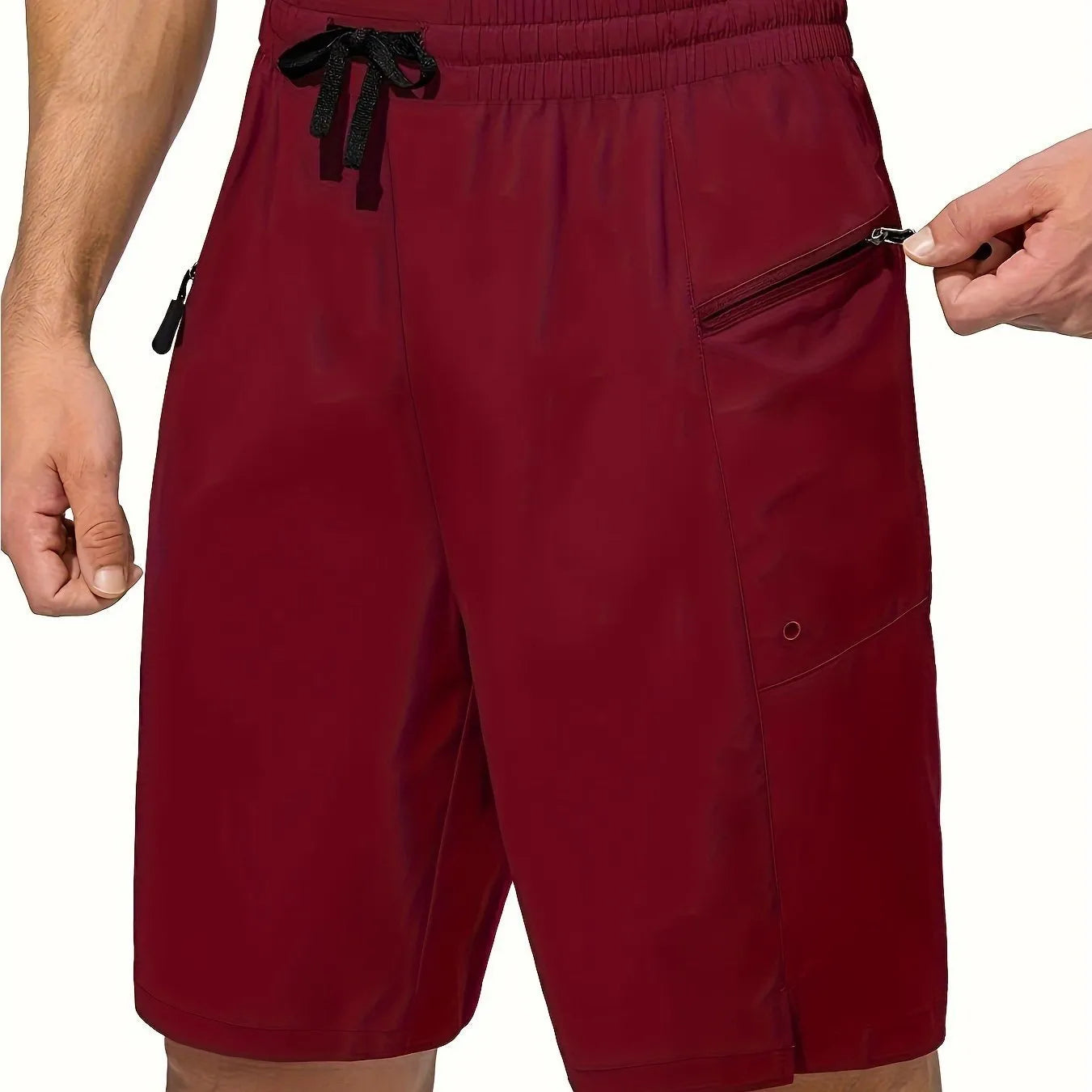 Men's solid colour quick-drying polyester beach shorts in straight-leg cut