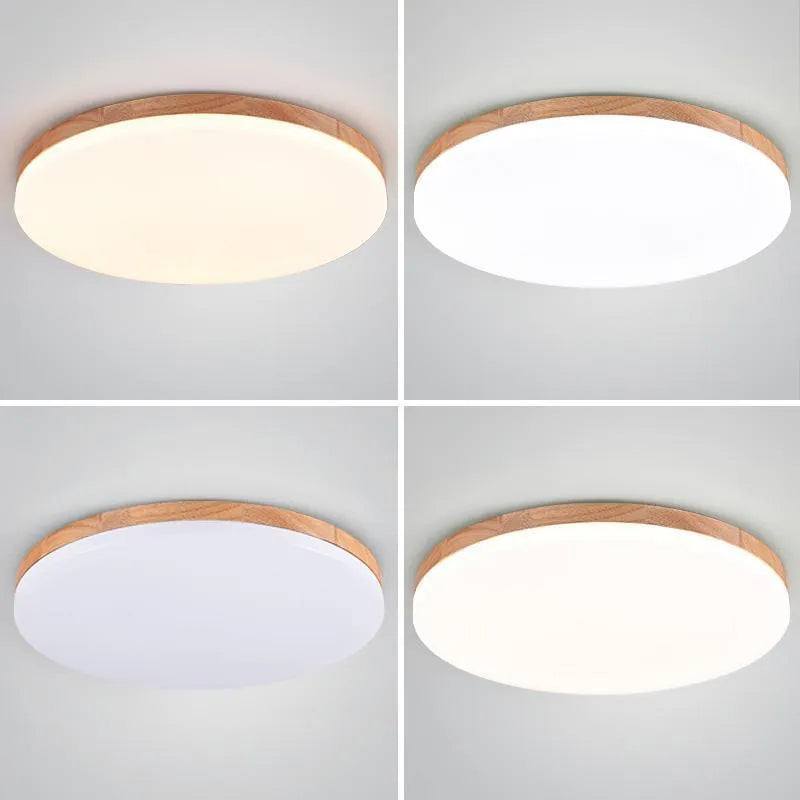 Japanese minimalist wood art and acrylic LED ceiling light with three colour temperature options