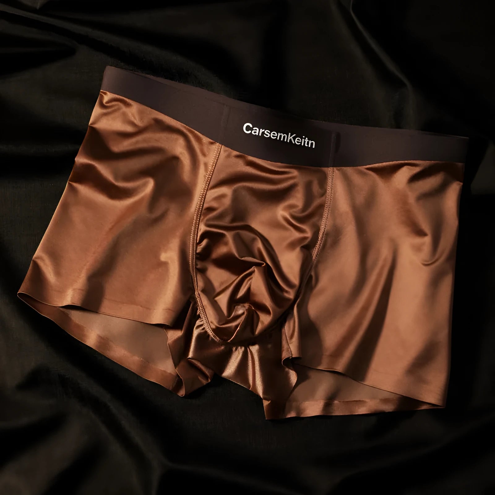 Men's colourblock Ice Silk seamless underwear in blue, brown, gray, and white colours.