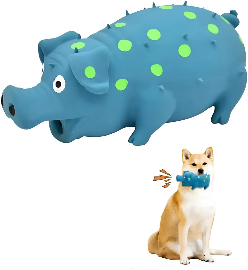 Latex pig squeaky dog chew toy for aggressive chewers with dental cleaning surface