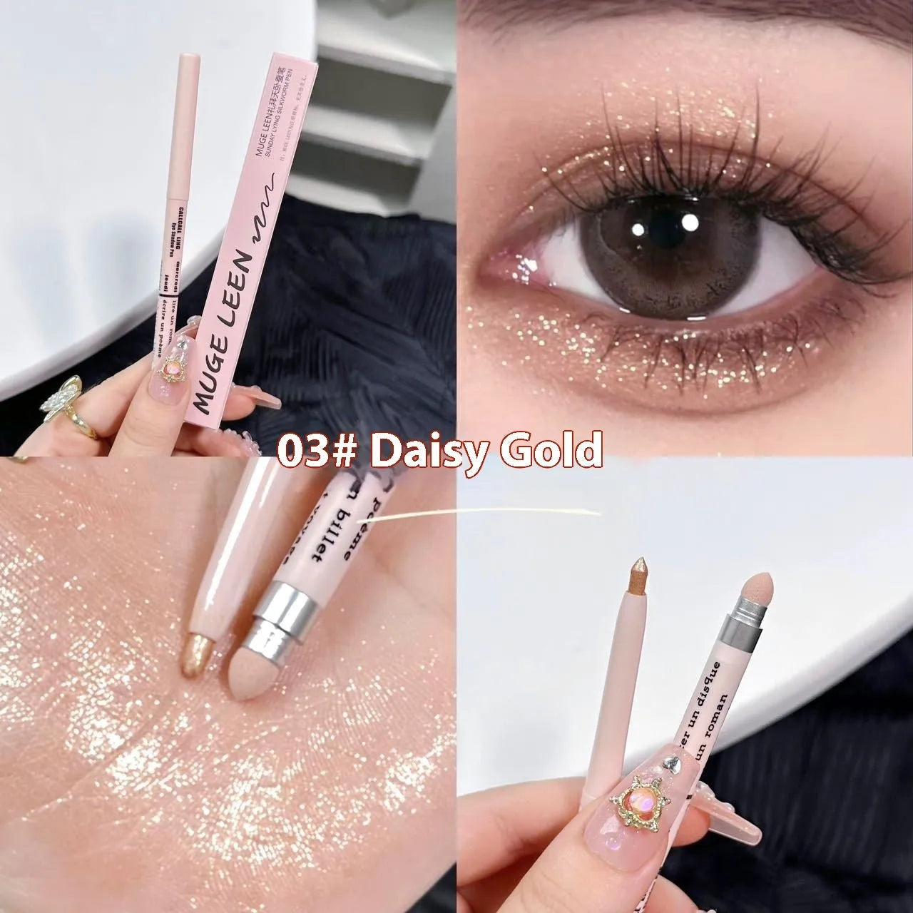 Waterproof brightening eyeshadow pen in one of six shade variations on a white background.