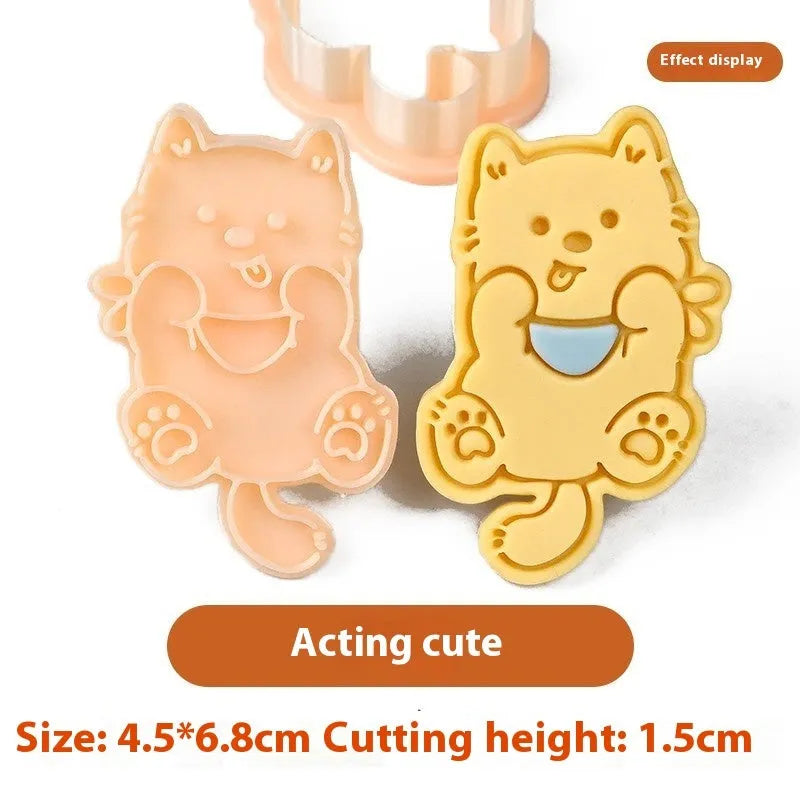 Plastic cartoon biscuit mould for 3D puppy-shaped treats with seven decorative designs