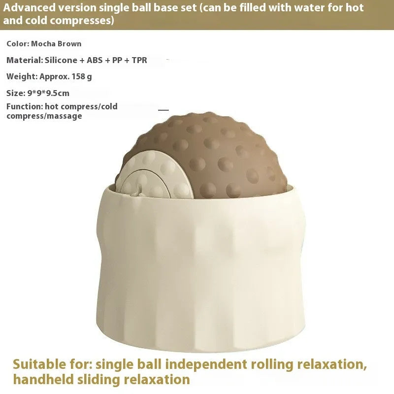Massage ball set for cold and hot compress therapy in caramel mocha colour with dual-texture surface