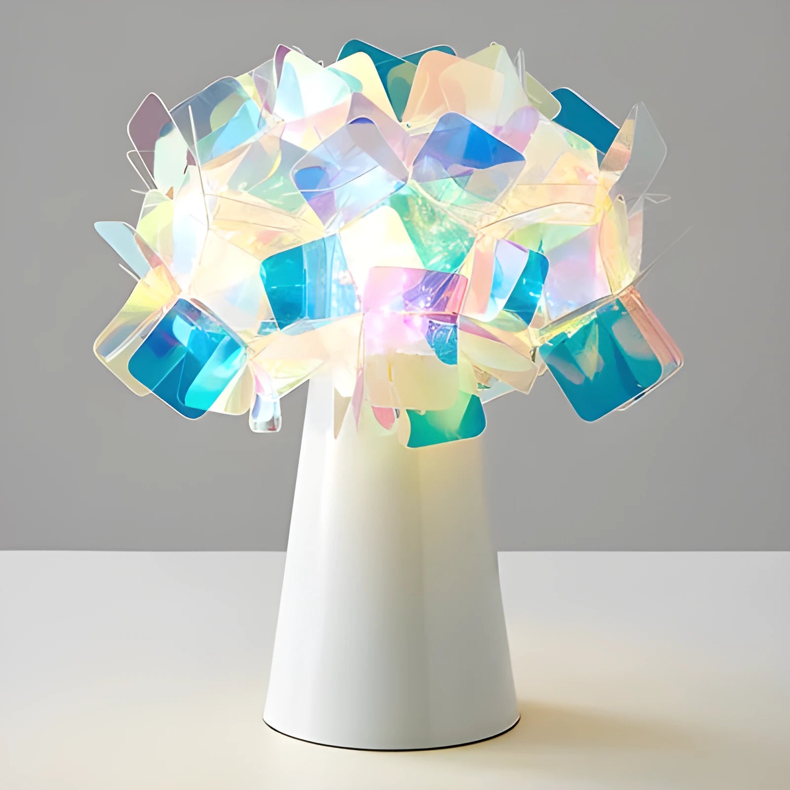 Nordic style decorative table lamp with metal base in a choice of six colours on a wooden bedside table.