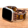 Rectangular tiger eye stone chain on an adjustable textile watch strap bracelet
