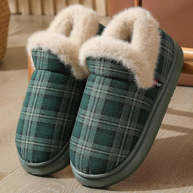 New ankle wrap cotton shoes for men and women with suede upper, plaid pattern, round toe, in gray colour option