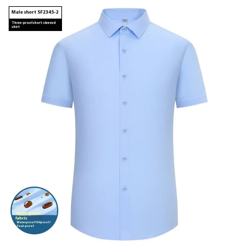 Men's waterproof business shirt in bamboo fibre with slim fit and square collar