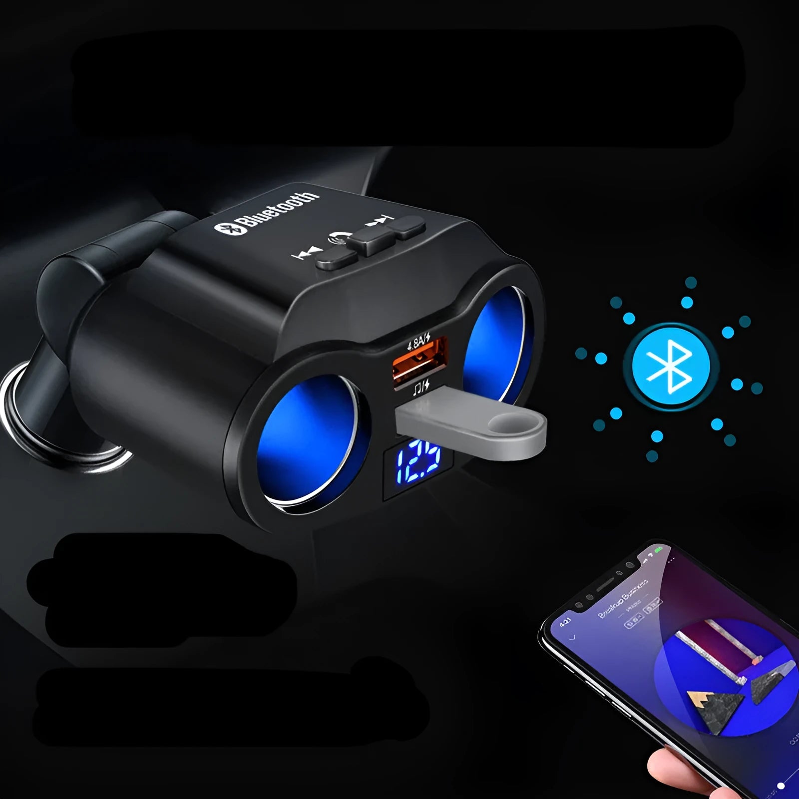 Car Bluetooth FM transmitter with MP3 player for cigarette lighter socket in black and white colour options