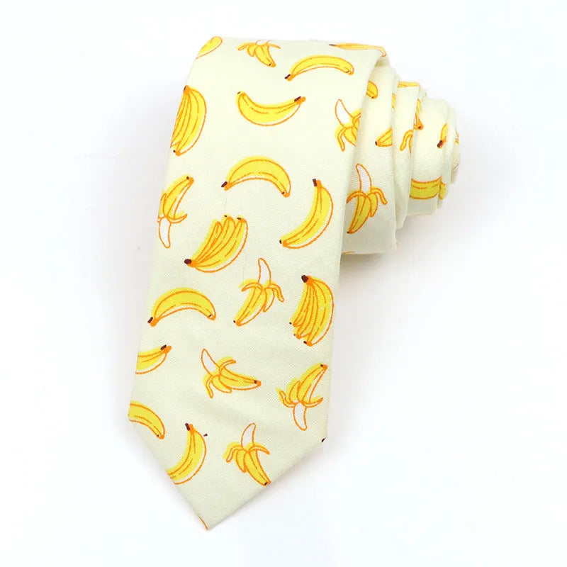 Korean style narrow cotton bow tie with cartoon pattern printing and adjustable neck strap