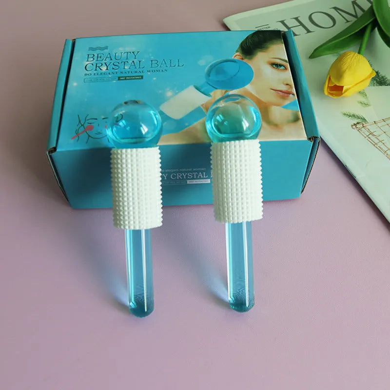 Set of two beauty ice wave ball face massage tools in purple flash finish on white background