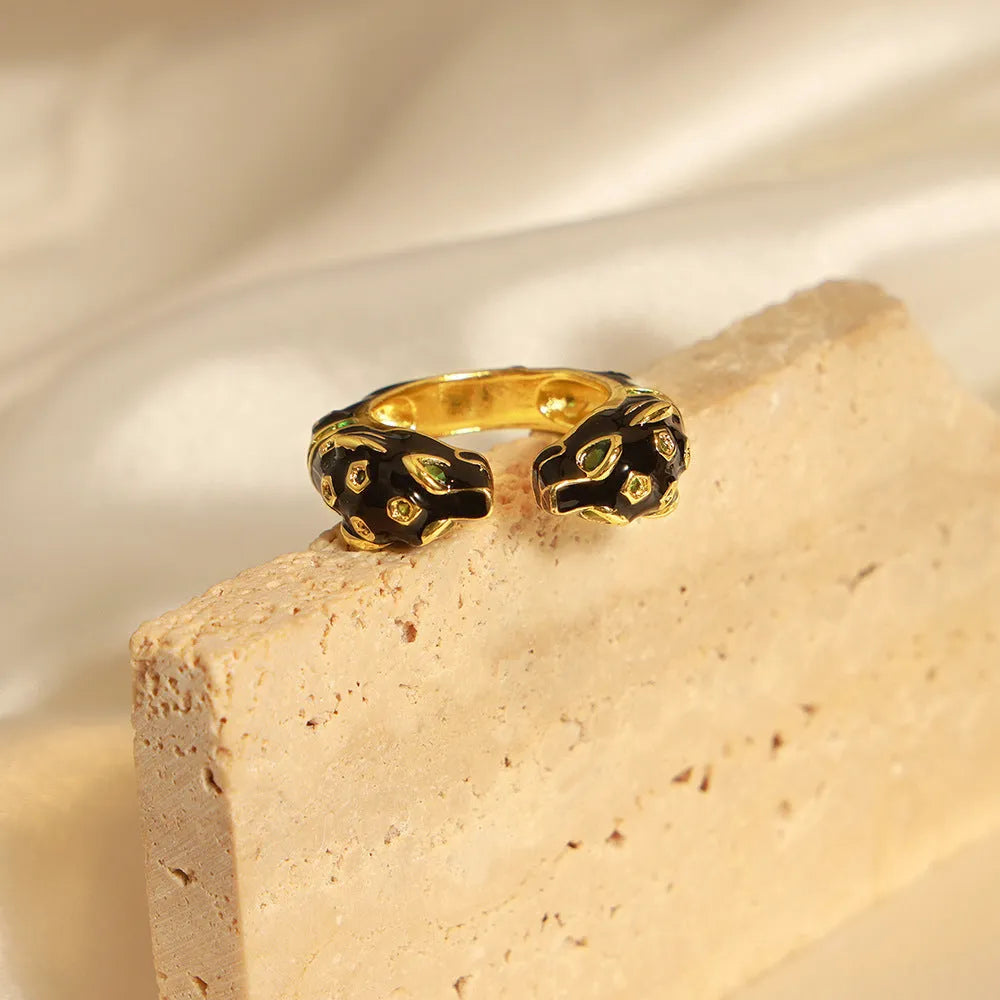 Black cheetah pattern geometric open ring for women in size no.7